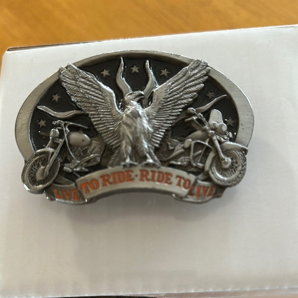 Silver and Black Eagle Motorcycle Belt Buckle